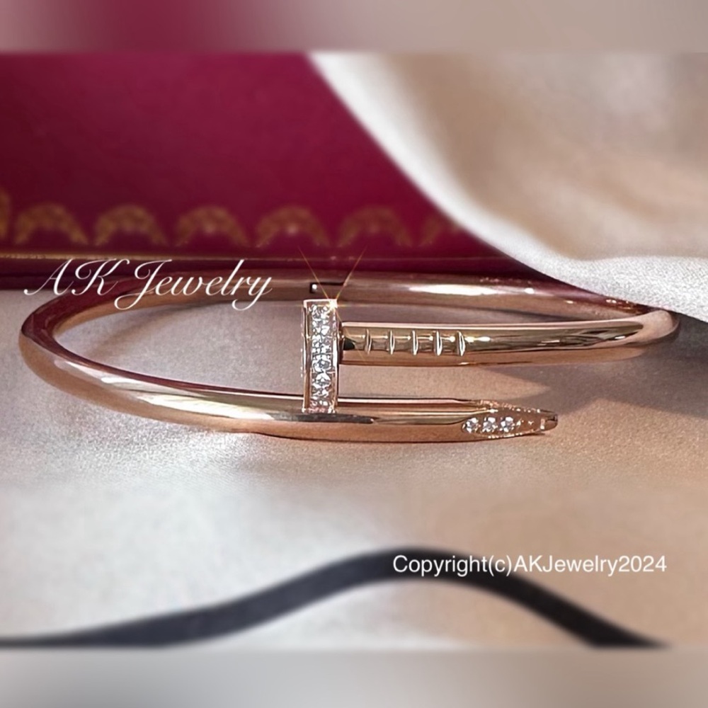 💎LUXURY Rose Gold Nail CZ Stones Bracelet Stackable Bangle GP